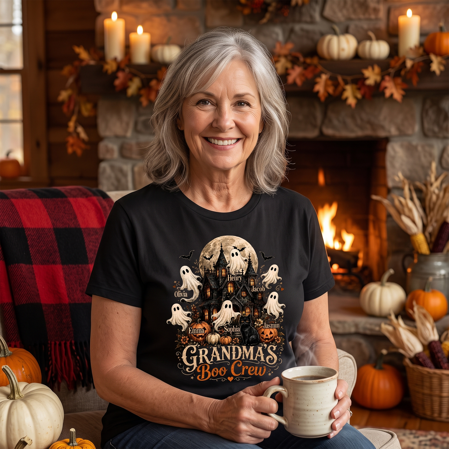 Grandma's Boo Crew Halloween Haunted House - Personalized Shirt - Gift for Grandma
