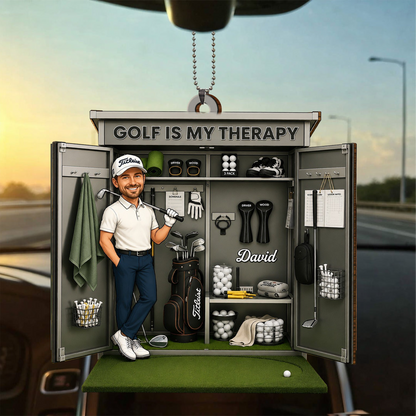 Golf Is My Therapy With Golf Clubs And Balls, Personalized Custom Wood Ornament, Gift For Golf Lovers And Sports Enthusiasts