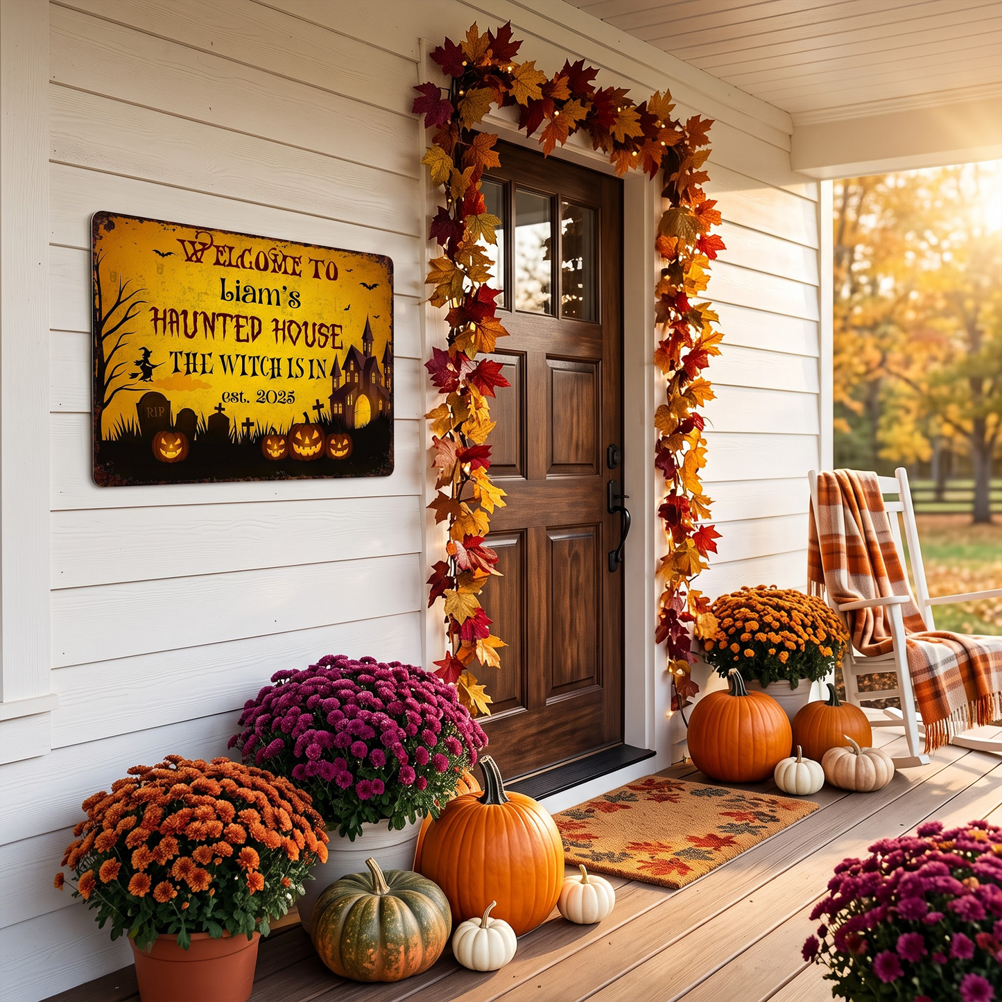 Welcome To Haunted House, The Witch Is In, Personalized Metal Sign, Gift For Halloween Enthusiasts