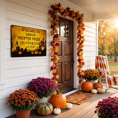 Welcome To Haunted House, The Witch Is In, Personalized Metal Sign, Gift For Halloween Enthusiasts