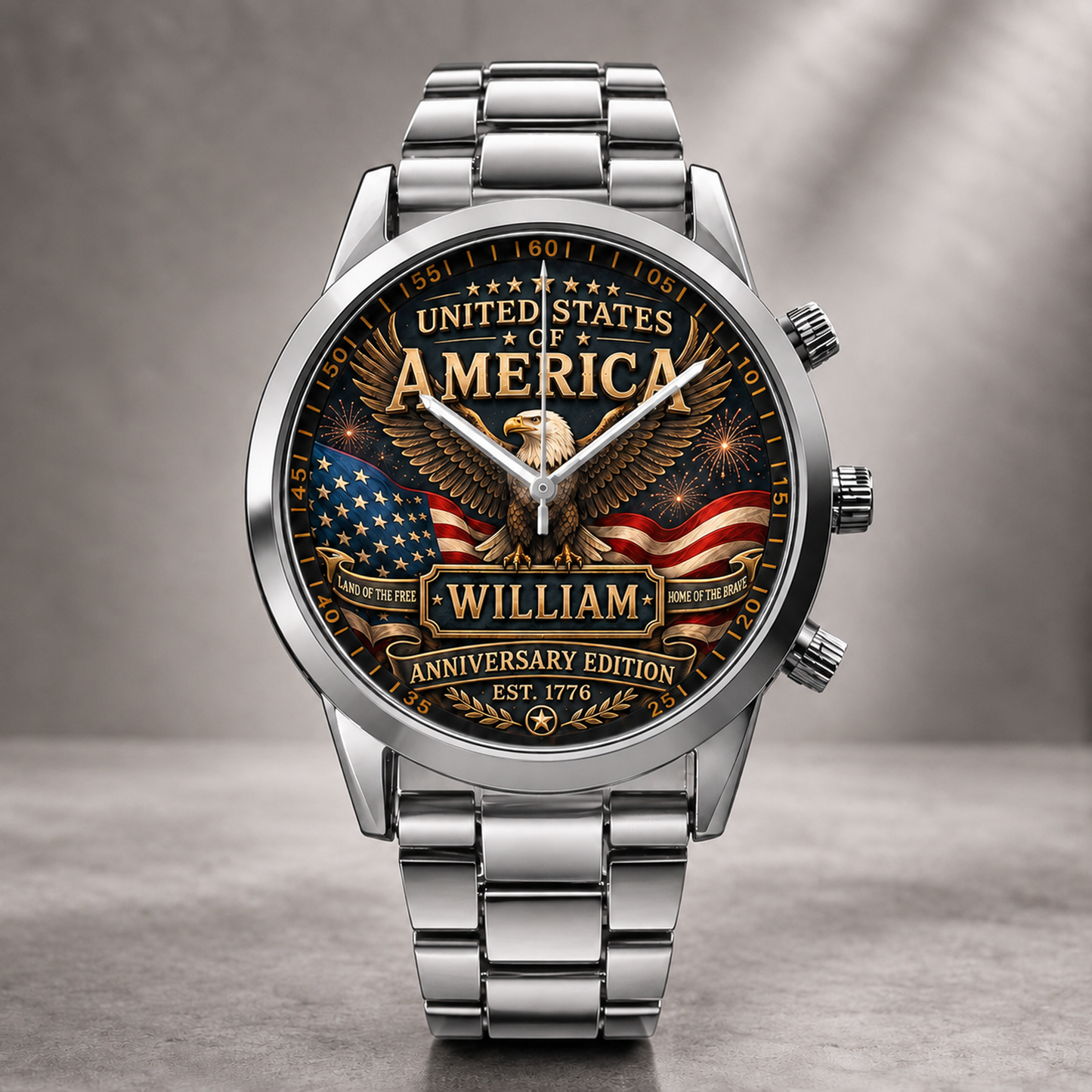 Personalized United States of America Anniversary Men’s Watch – Custom Name Patriotic Eagle Watch, American Pride Gift for Him