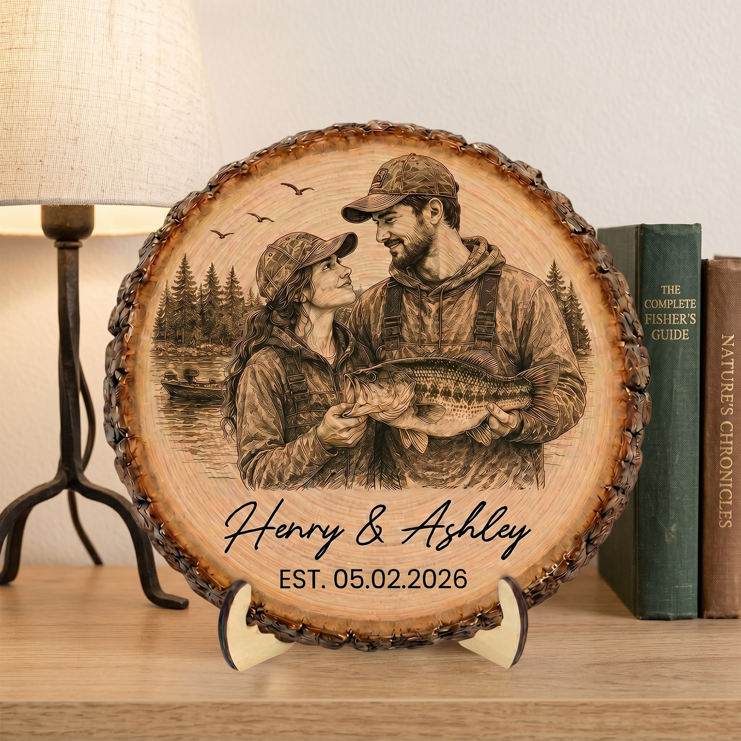 Hooked On You Fishing Couple Custom Photo - Personalized 2-Layered Wooden Plaque - Anniversary Gift, Wedding Gift For Couple
