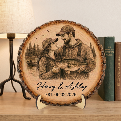 Hooked On You Fishing Couple Custom Photo - Personalized 2-Layered Wooden Plaque - Anniversary Gift, Wedding Gift For Couple