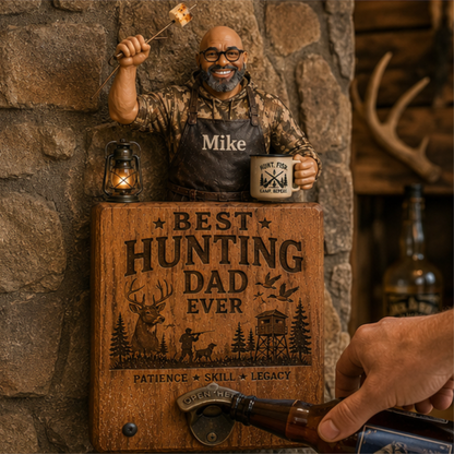 Personalized Best Hunting Dad Ever Wall Bottle Opener – Custom Photo Wooden Hunting Gift for Dad