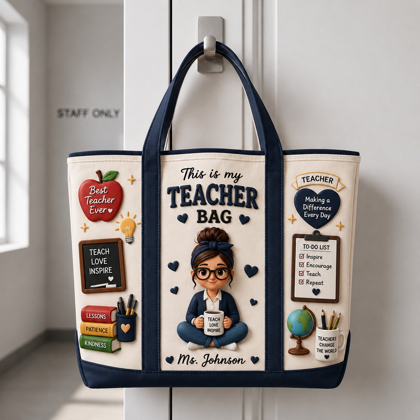Personalized Teacher Bag Canvas Tote – Custom Name Teacher Appreciation Gift
