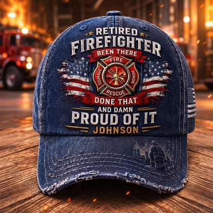 Personalized Retired Firefighter Vintage Cap – Custom Name Firefighter Retirement Gift