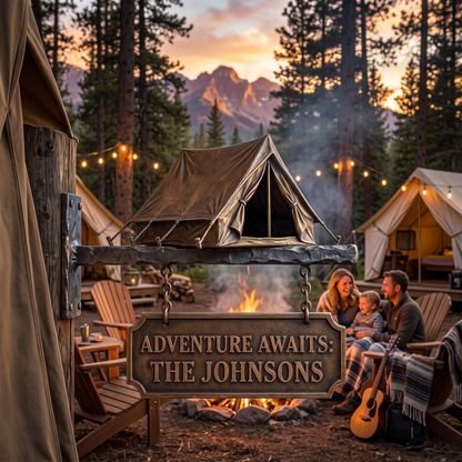 Personalized Camping Family Hanging Sign – Custom Camp Tent Wall Mount Sign