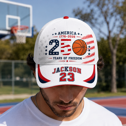 America 250th Anniversary Basketball Personalized Baseball Cap, Custom Name & Number Patriotic