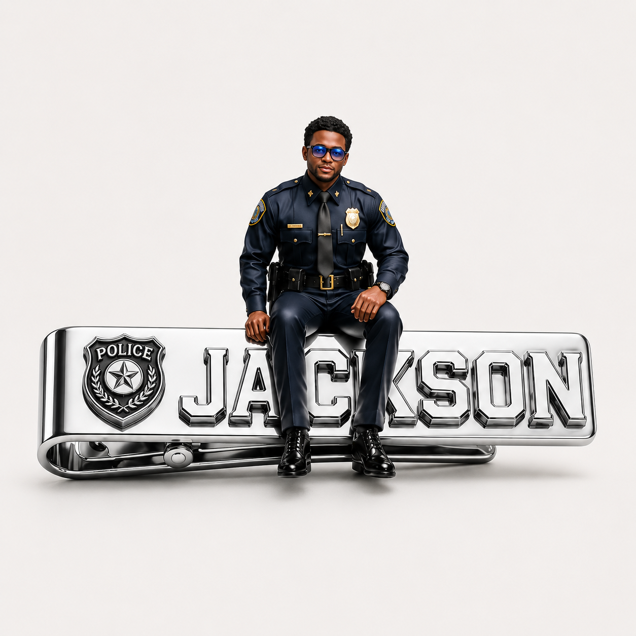 Custom Photo Police Officer Tie Clip - Personalized Stainless Steel Tie Clip With Custom Name