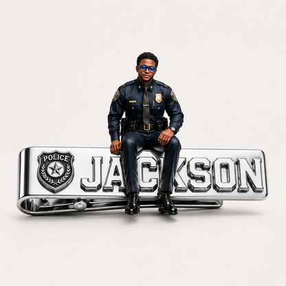 Custom Photo Police Officer Tie Clip - Personalized Stainless Steel Tie Clip With Custom Name