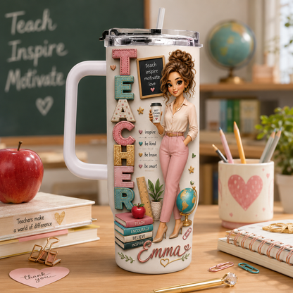 Personalized Teacher Nutrition Facts 40oz Tumbler – Custom Name Teacher Gift Cup
