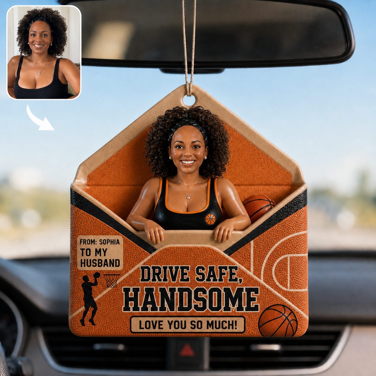 Letter For Dad, Drive Safe Basketball Ornament - Personalized Photo Car Hanging Ornament, Custom Basketball Gift For Dad, Husband, Mom, Wife