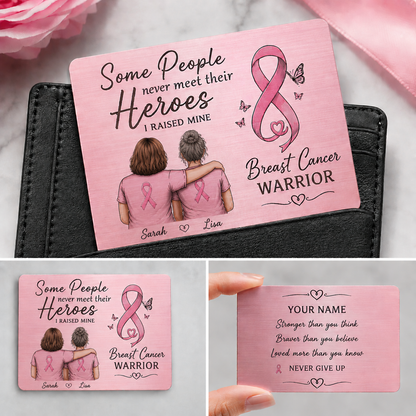 Personalized Breast Cancer Metal Wallet Card – Custom Name Stainless Steel Encouragement Card, Cancer Survivor Gift, Chemo Support Gift for Friend, Mom, Wife