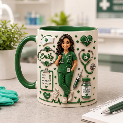 Personalized Nurse Accent Mug With Coaster, Nurse Appreciation Gift, Thank You Nurse Gift, Custom Name Nurse Mug