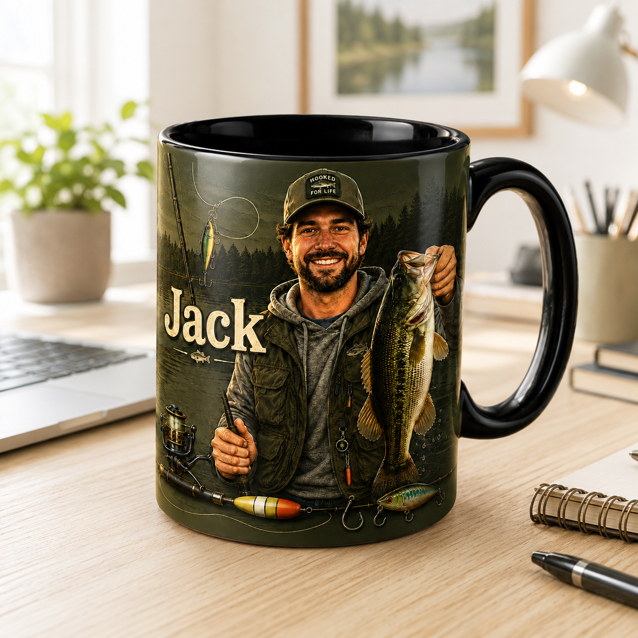 Custom Fishing Photo Mug – Personalized Angler Name Ceramic Coffee Mug Gift For Fishing Lovers