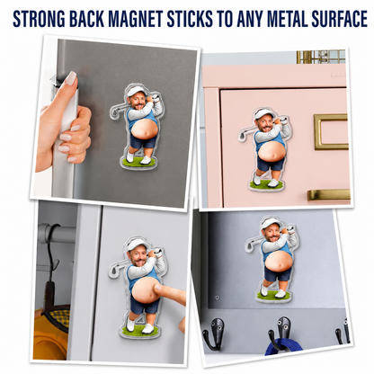 Custom Photo Golf Belly Dad - Personalized Squishy Acrylic Fridge Magnet
