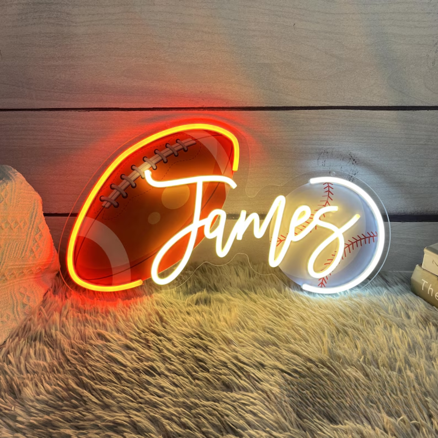 Personalized Sports Neon Sign – Custom Name Football, Baseball & Basketball Light for Kids Room
