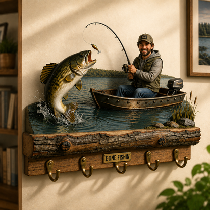 Personalized Fishing Wall Mounted Key Holder – Custom Rustic Hook Rack Gift For Fisherman