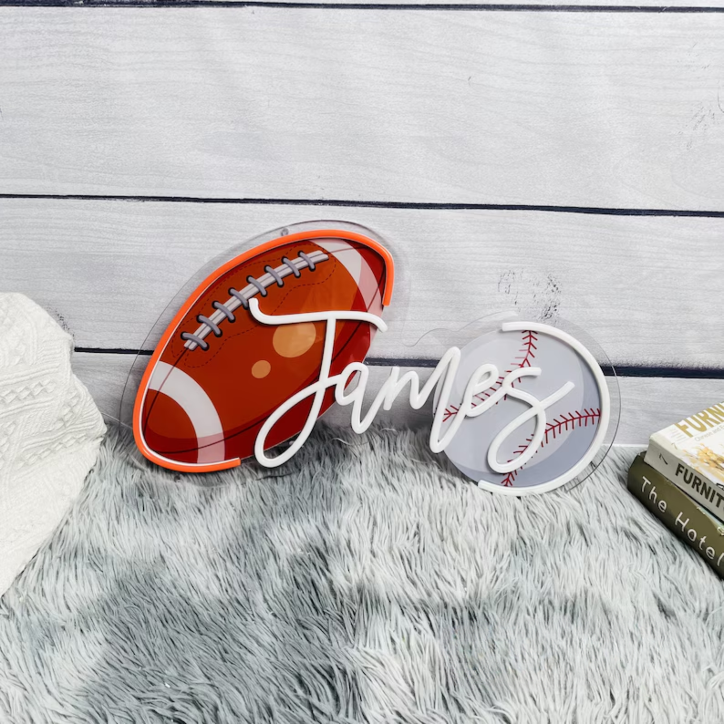 Personalized Sports Neon Sign – Custom Name Football, Baseball & Basketball Light for Kids Room
