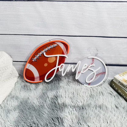 Personalized Sports Neon Sign – Custom Name Football, Baseball & Basketball Light for Kids Room