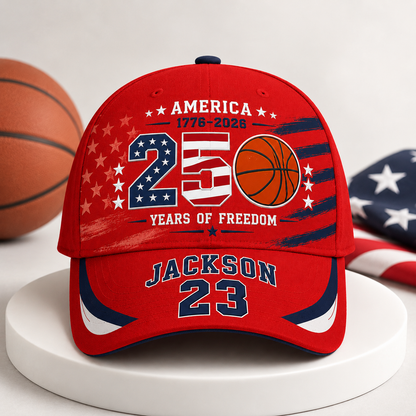 America 250th Anniversary Basketball Personalized Baseball Cap, Custom Name & Number Patriotic
