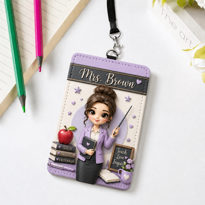 Personalized Teacher Badge Holder – Cute Classroom ID Card Cover, Colorful Teacher Appreciation Gift