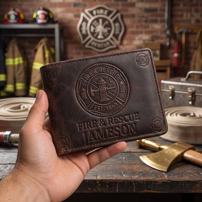 Legend Of The Flame - Personalized Firefighter Leather Wallet