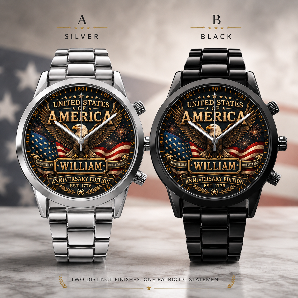 Personalized United States of America Anniversary Men’s Watch – Custom Name Patriotic Eagle Watch, American Pride Gift for Him