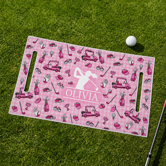 Personalized Golf Club Wreath Plaid Golf Cart Seat Cover with Name and Initial Golf Course Gear Birthday Daily Use Gift for Golf Player Lover