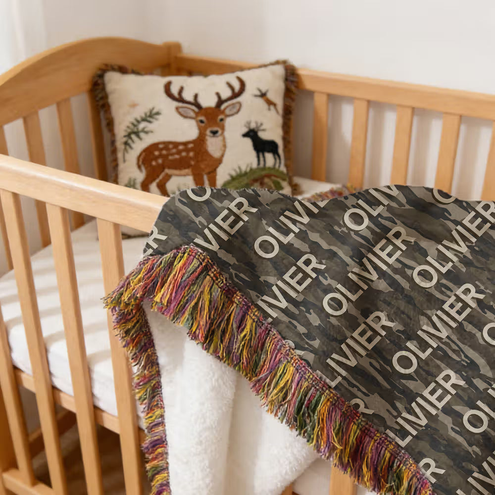 Personalized Hunting Camo Soft Throw Fringed Blanket with Name Home Decor Birthday Hunting Season Camping Gift for Boys Camping Lovers