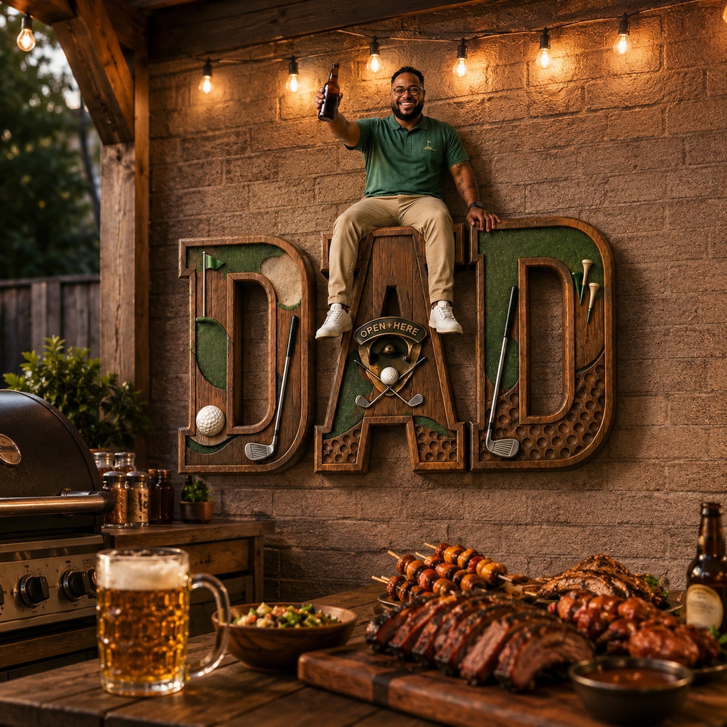 Personalized Golf Dad Wall Bottle Opener – Custom Wooden Golf Home Bar Decor Gift For Dad