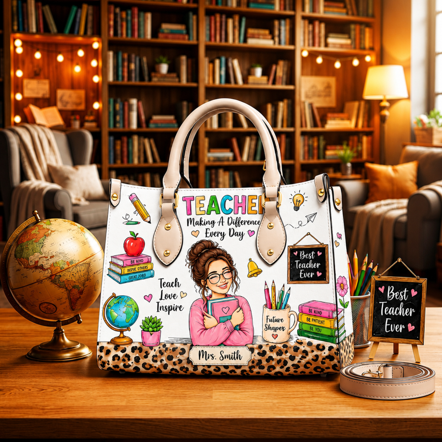 Best Teacher Ever - Personalized Teacher Leather Handbag