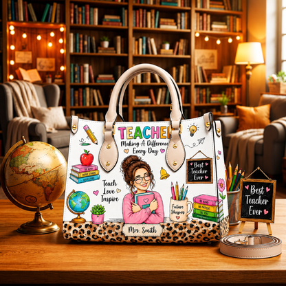 Best Teacher Ever - Personalized Teacher Leather Handbag