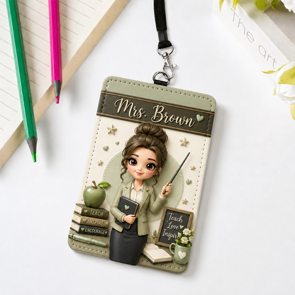 Personalized Teacher Badge Holder – Cute Classroom ID Card Cover, Colorful Teacher Appreciation Gift