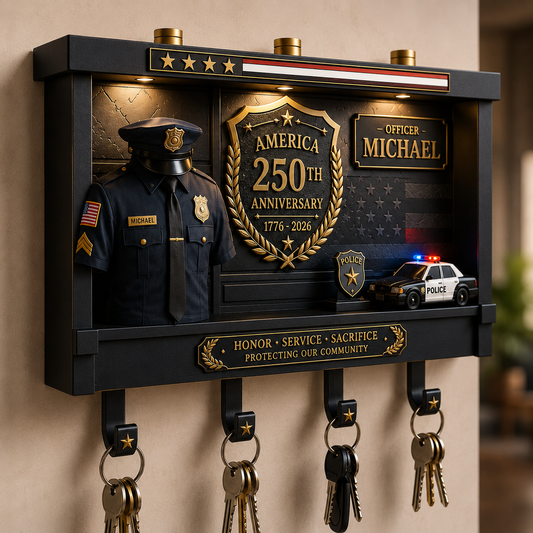 Personalized Police Officer America 250th Anniversary Key Holder, Gifts For Dad, Grandpa