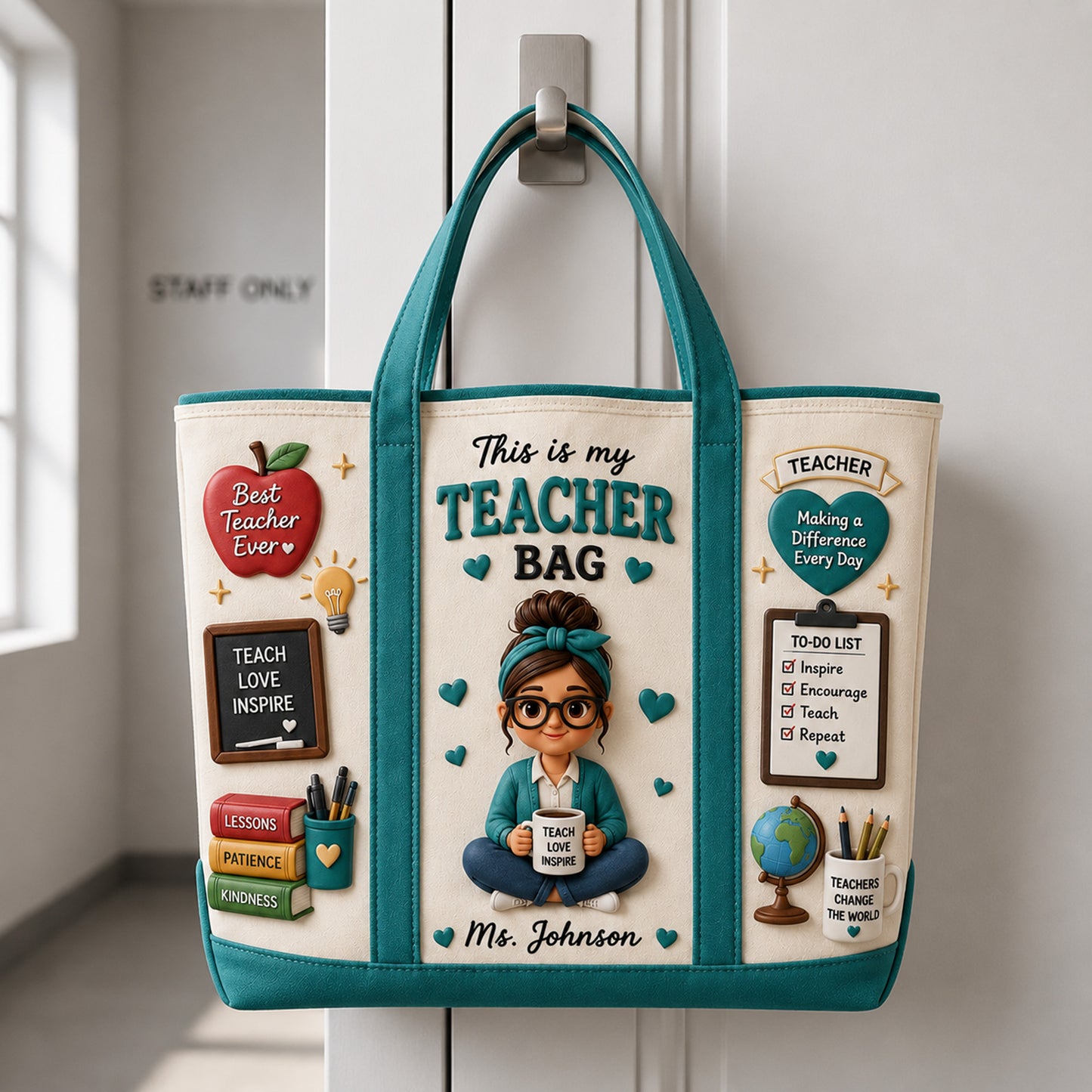 Personalized Teacher Bag Canvas Tote – Custom Name Teacher Appreciation Gift