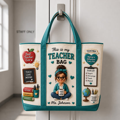 Personalized Teacher Bag Canvas Tote – Custom Name Teacher Appreciation Gift