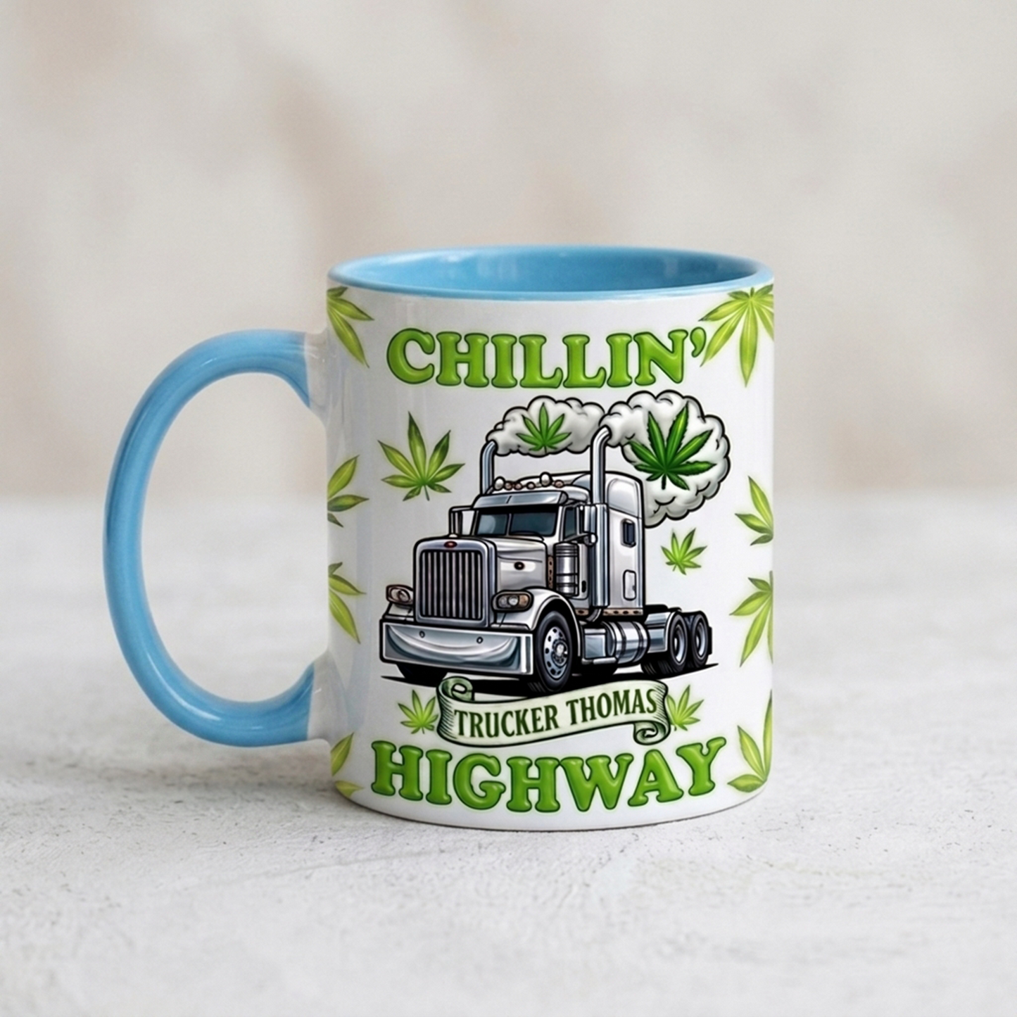 Chillin' Highway Personalized Trucker Accent Mug – Custom Name Funny Truck Driver Coffee Mug Gift