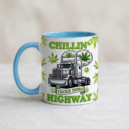 Chillin' Highway Personalized Trucker Accent Mug – Custom Name Funny Truck Driver Coffee Mug Gift
