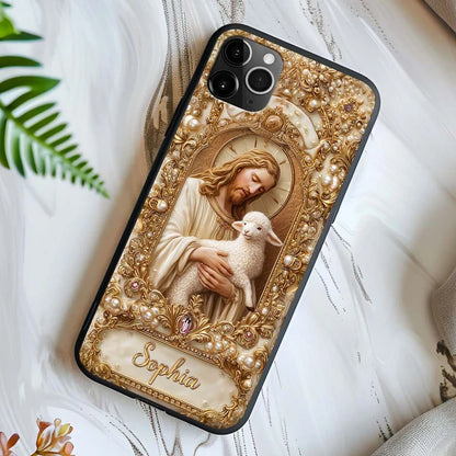 Custom Name Jesus Holding Lamb - Personalized Christian Phone Case