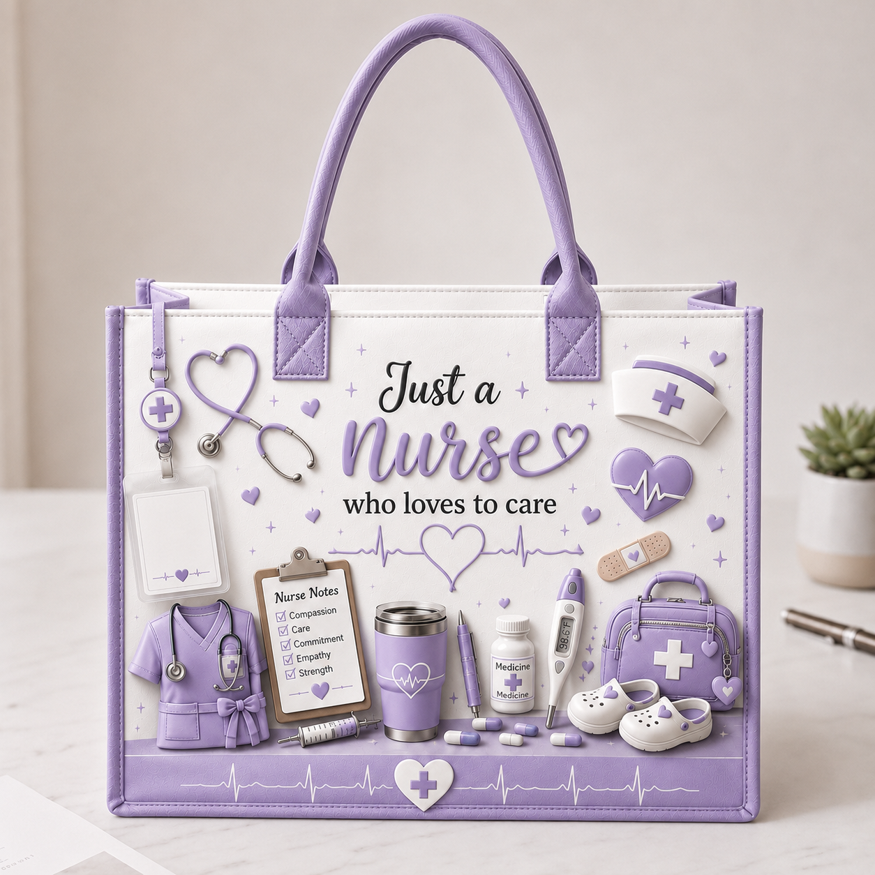 Personalized Nurse Tote Bag – Just A Nurse Who Loves To Care Custom Name Canvas Tote Bag, Nurse Appreciation Gift