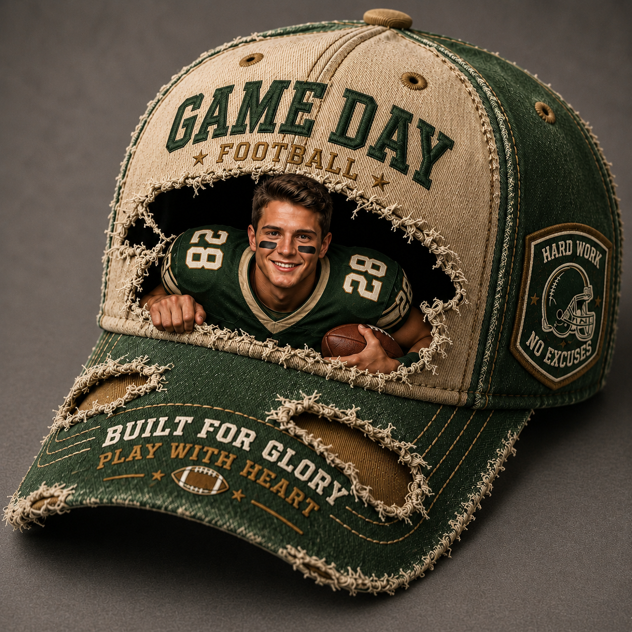 Personalized Football Game Day Sun Hat – Custom Face & Name Vintage Sports Hat, Football Fan Gift