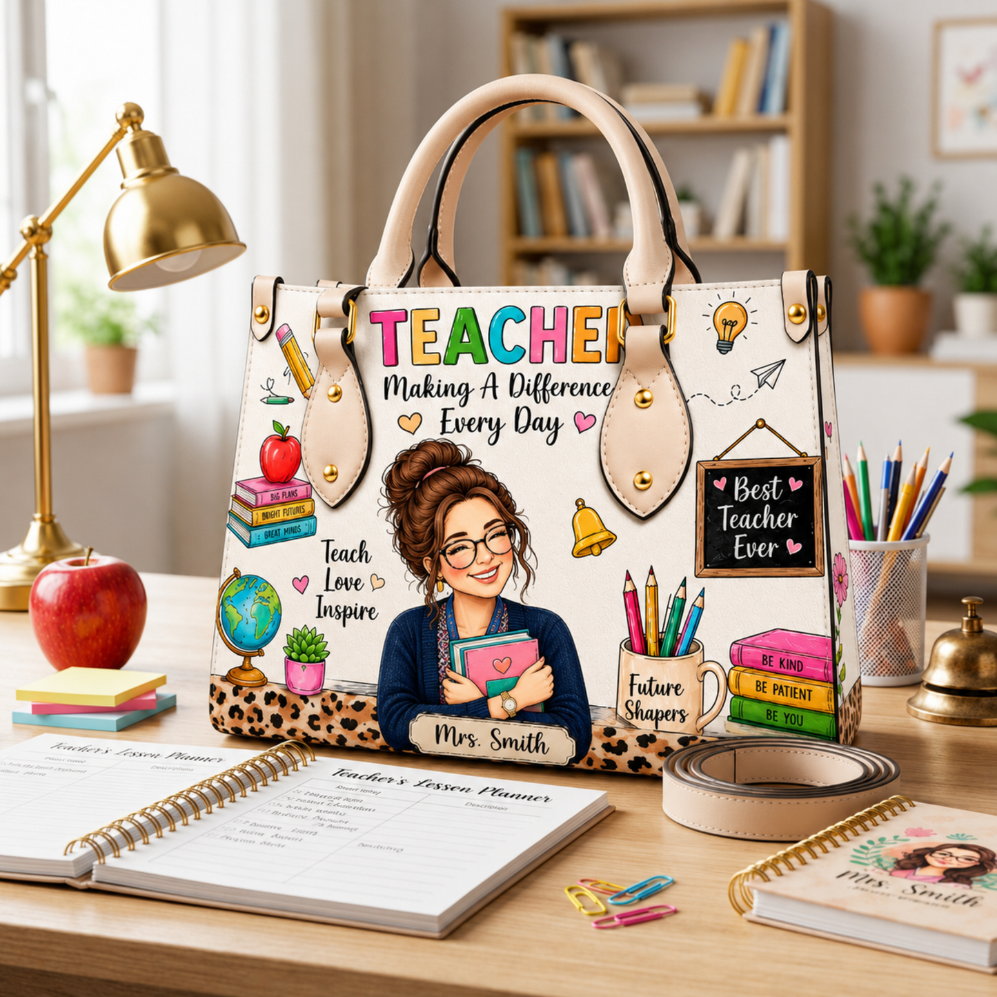 Best Teacher Ever - Personalized Teacher Leather Handbag