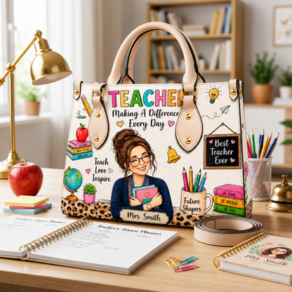 Best Teacher Ever - Personalized Teacher Leather Handbag