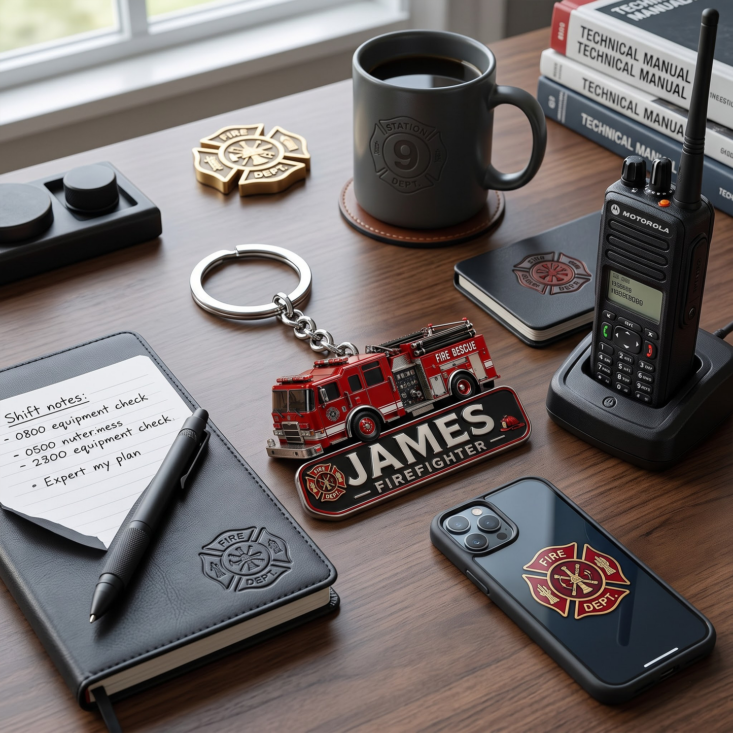 Personalized Firefighter Keychain, Custom Name Fire Truck Keychain, Firefighter Gift for Dad, Husband, Brother & Fireman