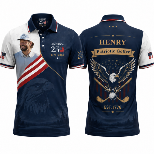 Personalized America 250th Anniversary Patriotic Golfer Polo Shirt