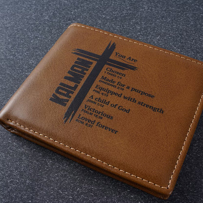 Personalised You Are Chosen Cross Men's Foldable PU Leather Wallet with Name Father's Day Baptism Birthday Gift for Christians Men