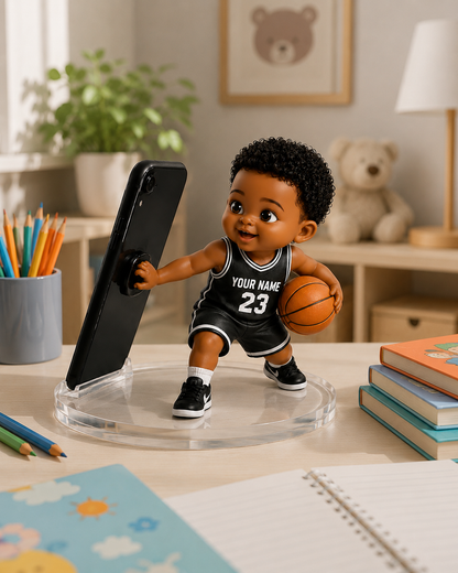 Personalized Basketball Player Phone/Tablet Holder Stand, Custom Face Basketball Mini Figure, Custom Name & Number Jersey, Basketball Gift For Kids & Adults