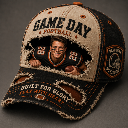 Personalized Football Game Day Sun Hat – Custom Face & Name Vintage Sports Hat, Football Fan Gift