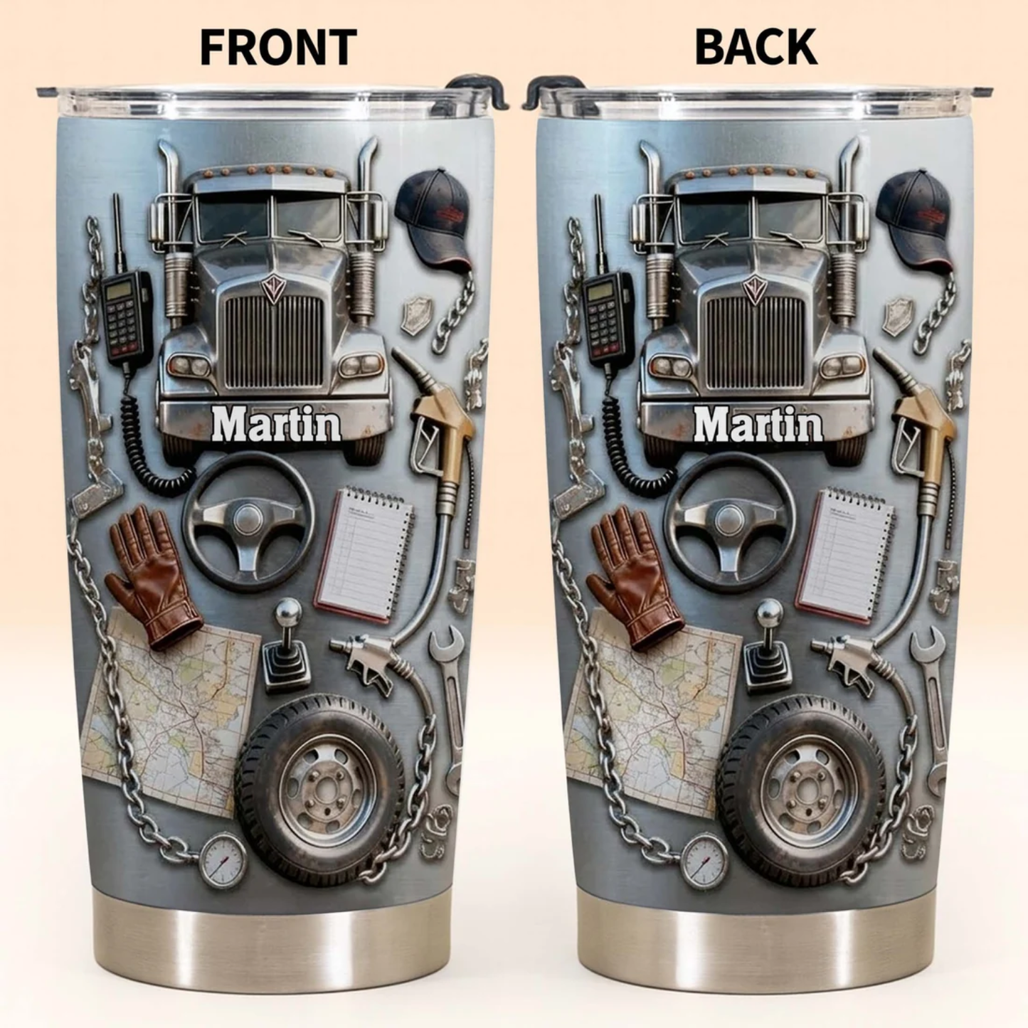 Personalized Truck & Tools Stainless Steel Tumbler 20oz – Custom Gift for Truck Drivers, Mechanics & Truck Enthusiasts